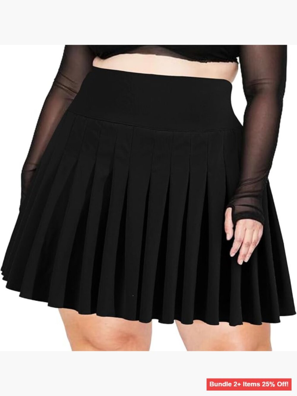 Plus Size Pleated Mini Skirt with Built-in Shorts, High Waist Tennis Athletic